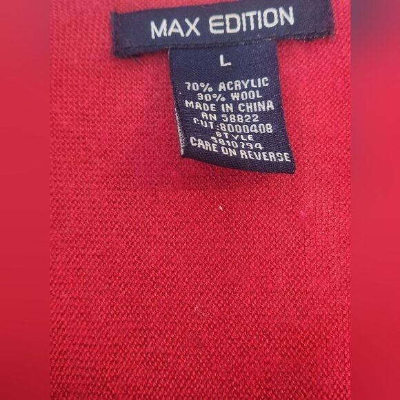 Max Edition L Red WOOL Blend Longsleeves Knit Women's Sweater Tunic - Picture 3 of 6